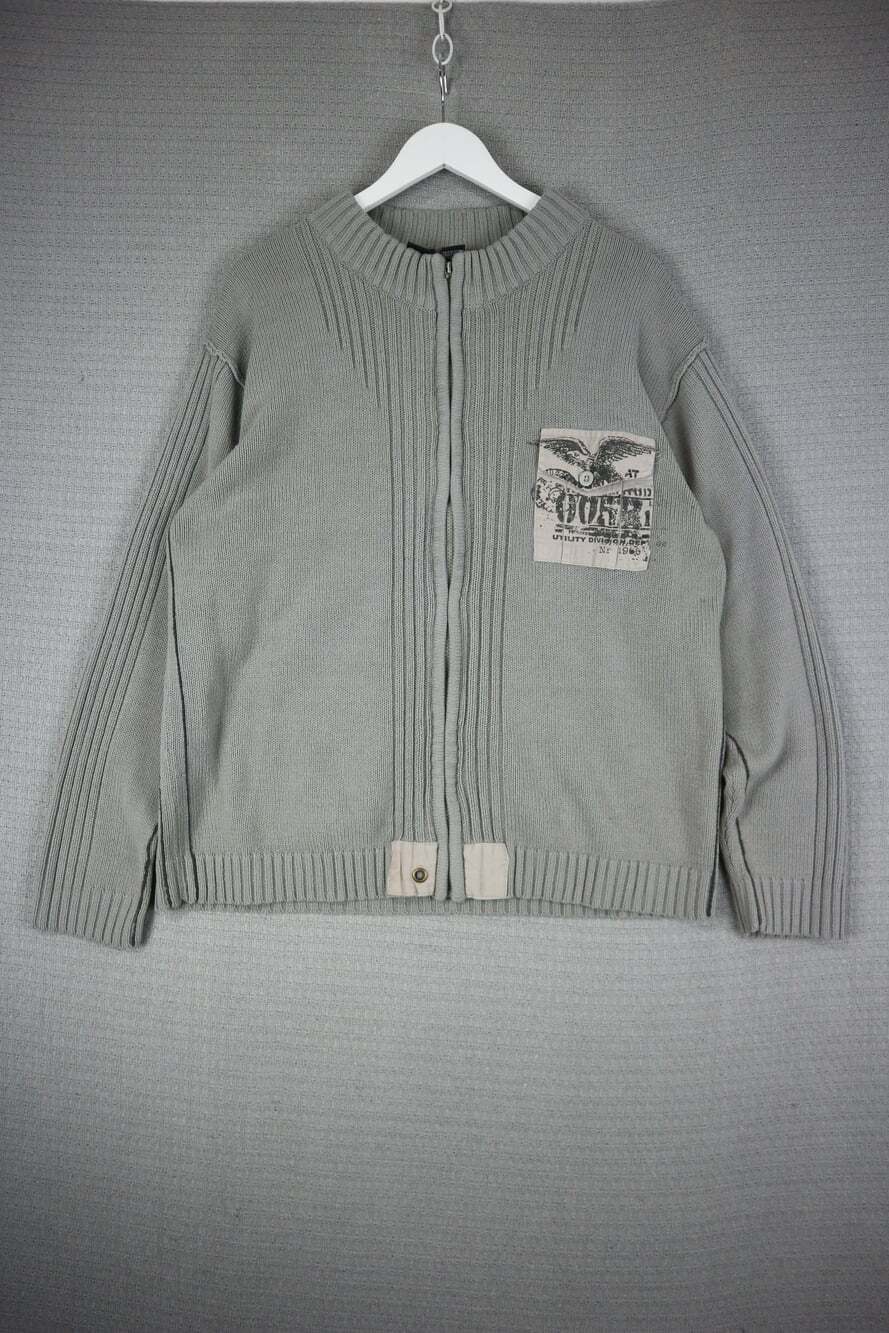 Burnside Acrylic Ribbed Y2K Style Zip Up Jacket Eagle Mens Large